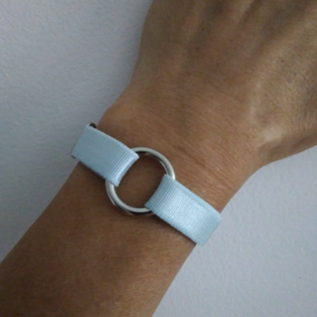 Blue Satin Harness Bracelet with Silver Ring - Handcrafted Elegance and Versatile Style