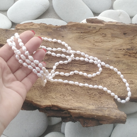 Дълги естествени култивирани бели перли гердан 110 см