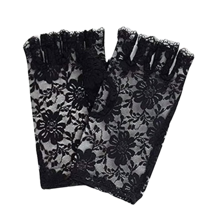 Short Fingerless Gloves in Black Lace