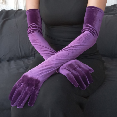 Elegant Long Lilac Plush Gloves