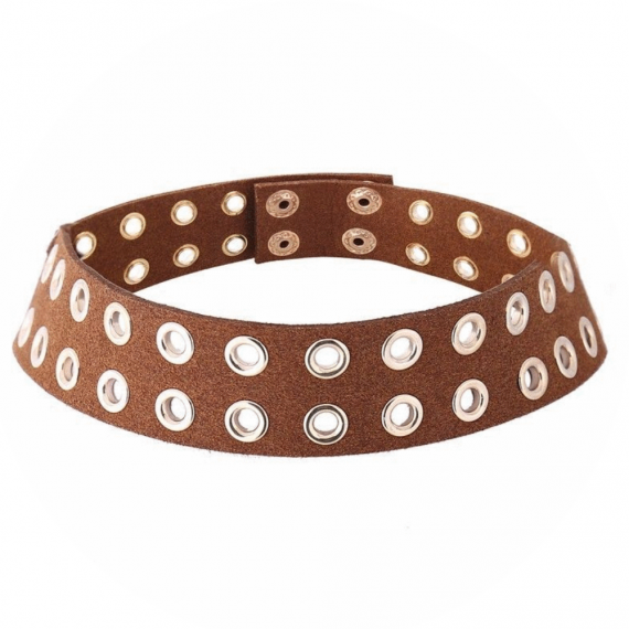 Brown choker with gold eyelets