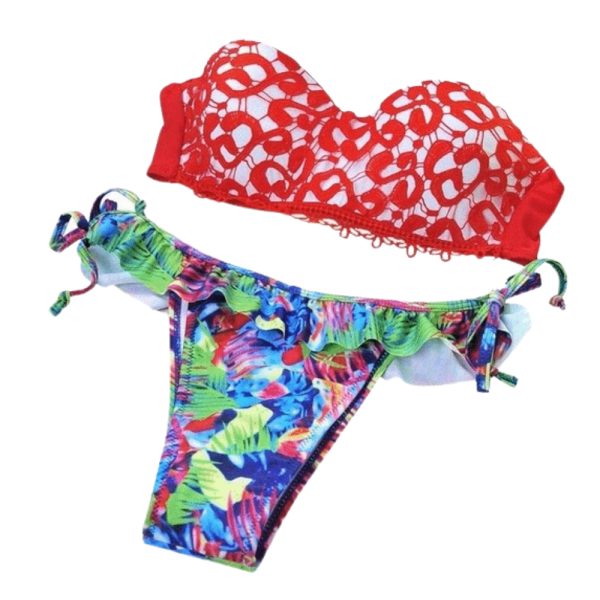  Women's swimwear in two parts with red lace
