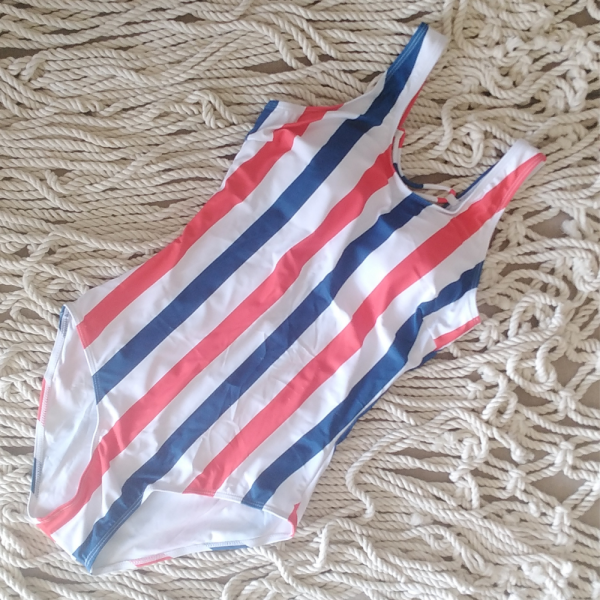 Women's striped swimsuit with ties at the back