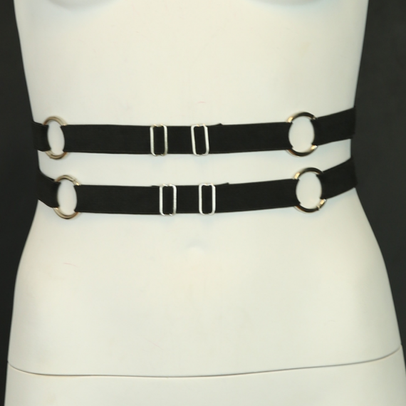 Handmade Black Elastic Belt Set with Silver Accents – 2 Pieces