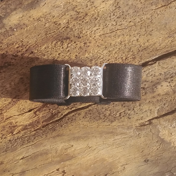 Black Satin Bracelet with Crystals - Handcrafted Elegance and Sparkle