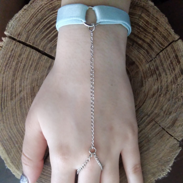 Women's Bracelet with Ring - Handcrafted Elegance in Shades of Light Blue