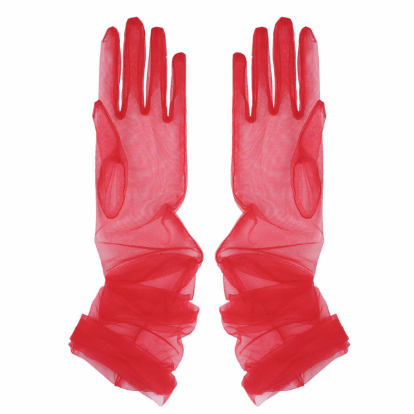 The Perfect Accessory: Elegant Red Tulle Gloves - Style and Refinement in One Detail!