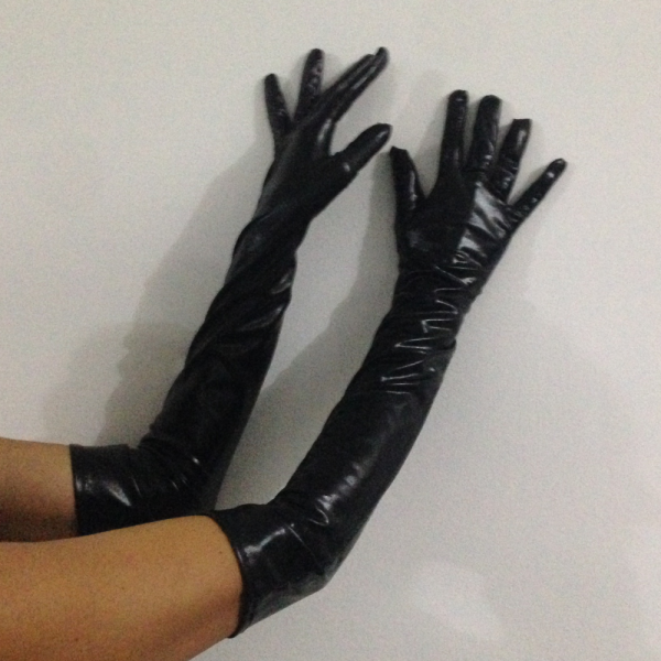 Elegance with Attitude: Women's Long Wet-Look Gloves