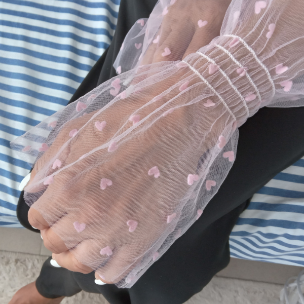 Stylish Pink Tulle Fingerless Gloves with Heart Accents