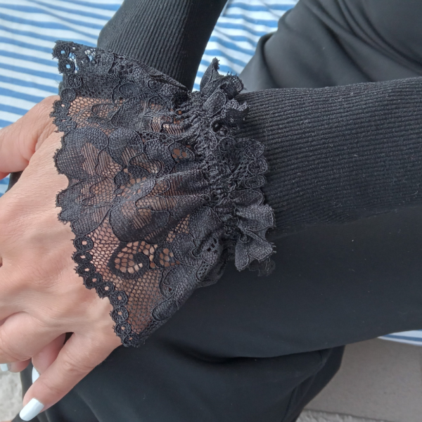 Long Black Sleeves with Lace Cuff for a Touch of Elegance