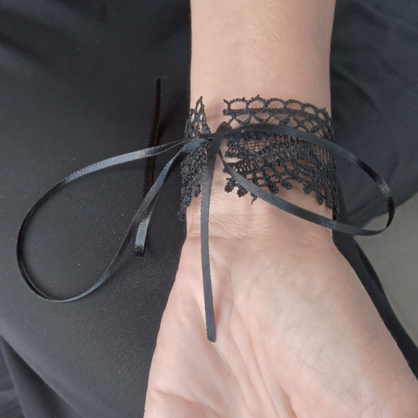 Set of Two Handmade Black Lace Bracelets