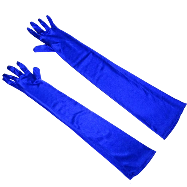 Elegant Long Blue Satin Gloves for Women