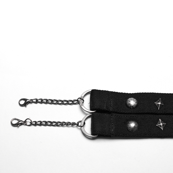 Pair of Black Denim Chokers with Studs and Skull Accent