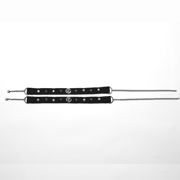 Pair of Black Denim Chokers with Studs and Skull Accent