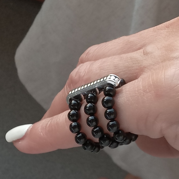 Handmade Black Onyx Triple Bracelet and Ring Set