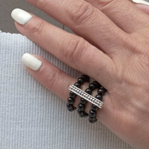 Handmade Black Onyx Triple Bracelet and Ring Set