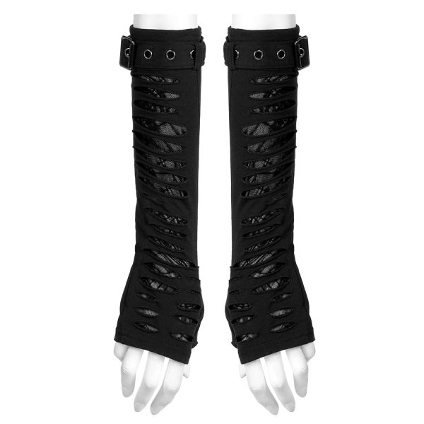 Guantes negros desgarrados con correas – estilo gótico y punk