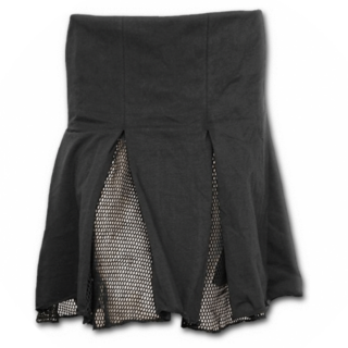 Short black mesh godet skirt