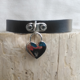 Black PU choker with heart shaped padlock