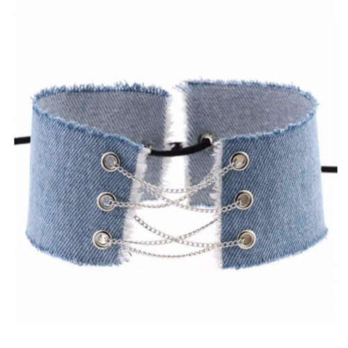 Choker Necklace Lace Up With Silver Chain