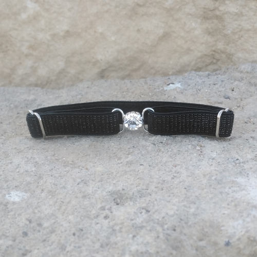 Black Lurex and Crystal Elastic Bracelet - Handcrafted Elegance and Sparkle