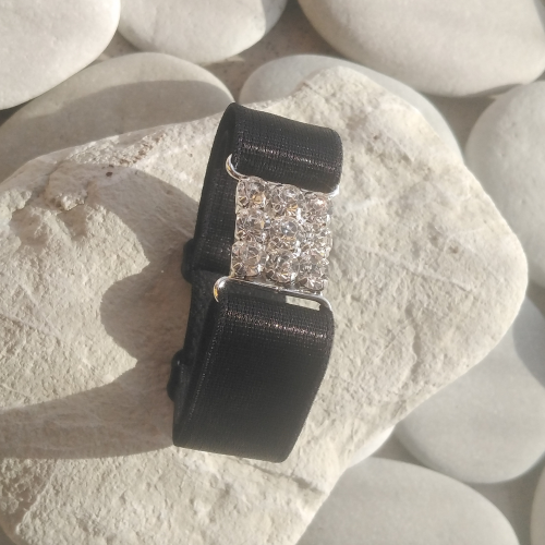 Black Satin Bracelet with Crystals - Handcrafted Elegance and Sparkle