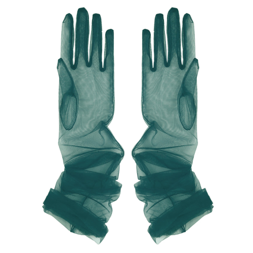 Дълги дамски ръкавици от тъмно зелен тюл