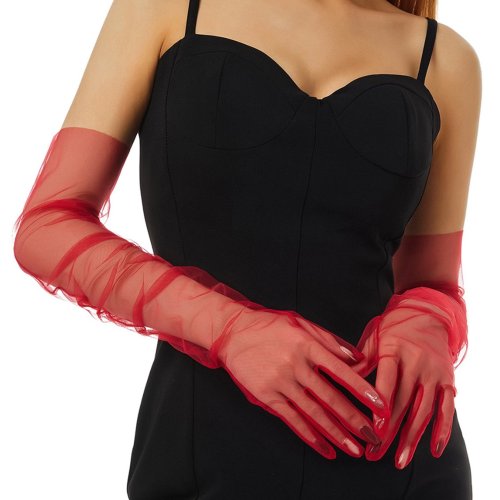The Perfect Accessory: Elegant Red Tulle Gloves - Style and Refinement in One Detail!