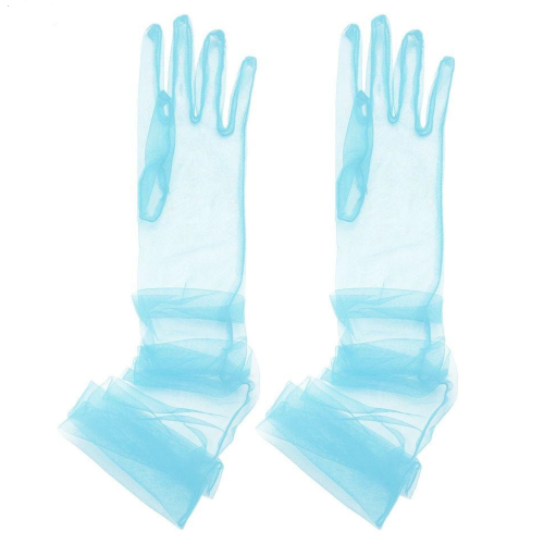 Elegance in Shades of Blue: Long Tulle Gloves for Special Occasions