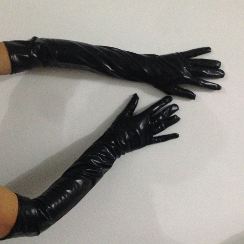 Elegance with Attitude: Women's Long Wet-Look Gloves