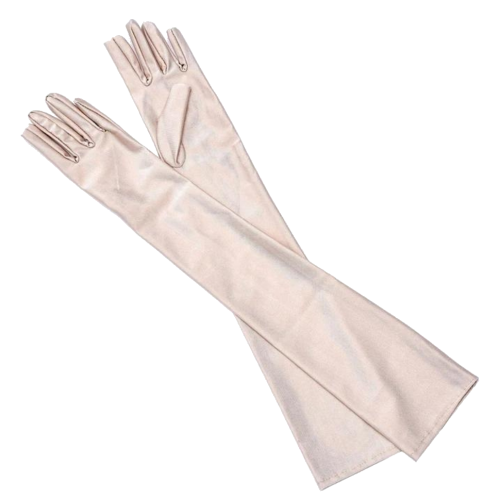 Elegant Formal Long Beige Lycra Gloves - Style and Comfort
