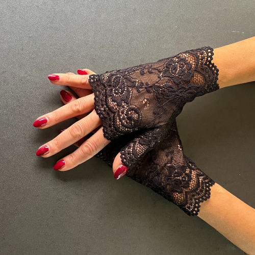 Mănuși negre elegante din dantelă fără degete - Refined și Stilat