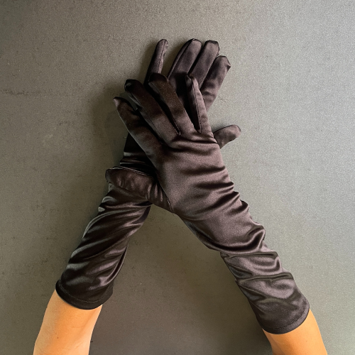 Официални черни сатенени ръкавици под лакътя 38 см