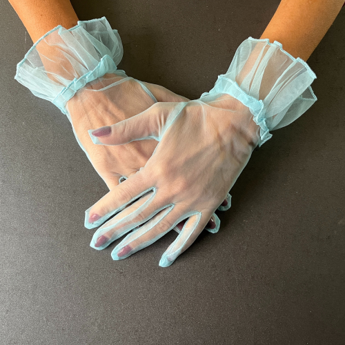 Mănuși Elegante Scurte pentru Femei din Tul Albastru Deschis | Cumpără acum!