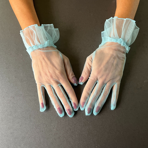 Elegant Short Women's Light Blue Tulle Gloves | Shop Now!