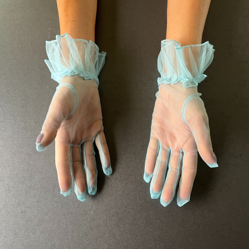 Elegant Short Women's Light Blue Tulle Gloves | Shop Now!
