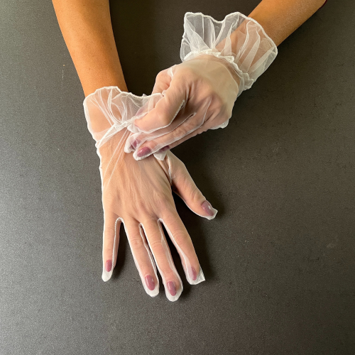 Elegant Short White Sheer Tulle Gloves by KORSET BG