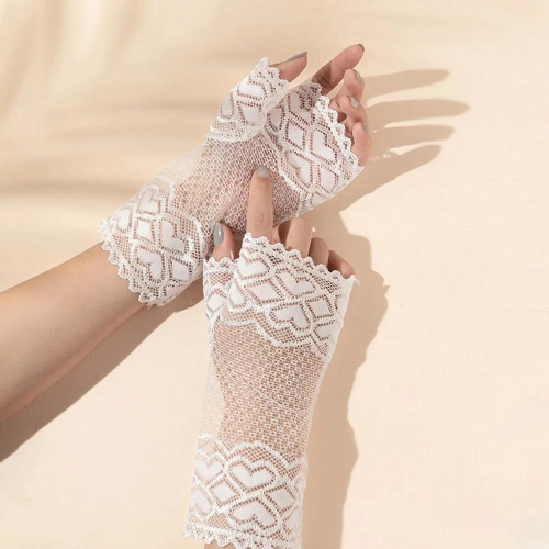 Short Bridal Fingerless Gloves, White Lace - Add Elegance and Style