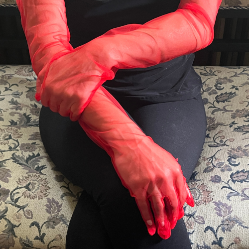 Elegance and Style with KORSET BG: Long Red Tulle Gloves 54 cm
