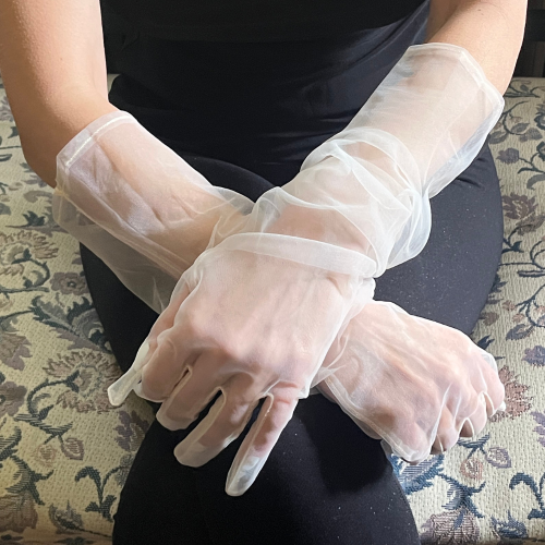 Mănuși de mireasă elegante 54 cm din tulle transparent crem | KORSET BG