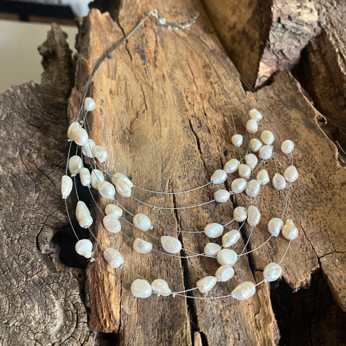 Timeless Elegance: Stylish Multi-Strand Necklace with Natural White Pearls