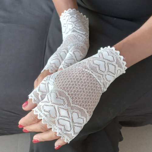 Short Bridal Fingerless Gloves, White Lace - Add Elegance and Style