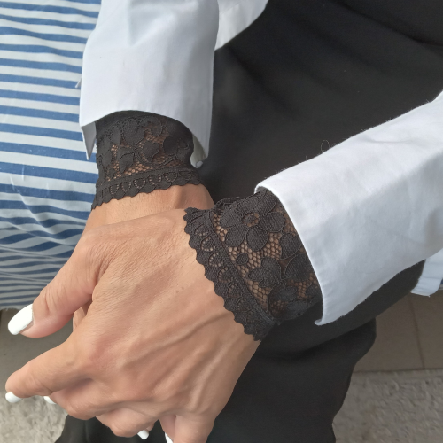 Elegant Long Black Lace Gloves with Floral Cuff