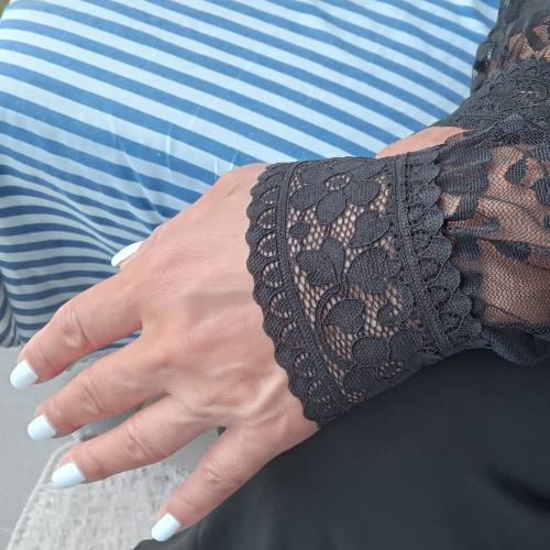 Elegant Long Black Lace Gloves with Floral Cuff