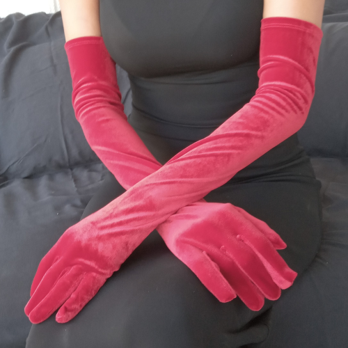 Long Formal Red Plush Opera Gloves