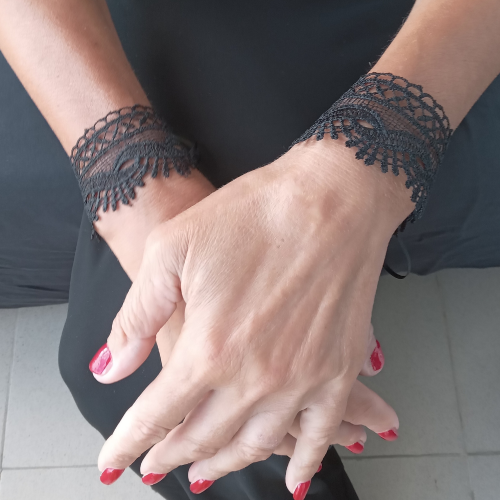 Set of Two Handmade Black Lace Bracelets