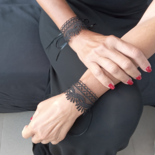 Set of Two Handmade Black Lace Bracelets