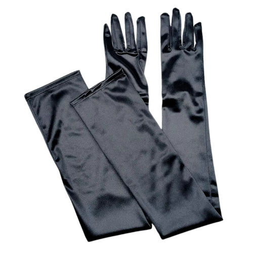 Ultra Long Black Satin Gloves, 65 cm - Sophistication and Style