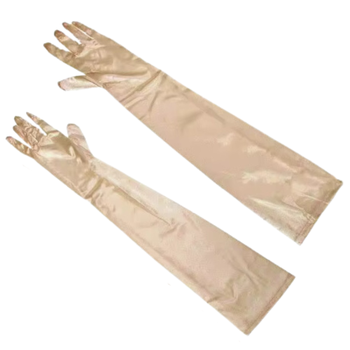 Elegant Long Beige Satin Gloves - Add a Touch of Class