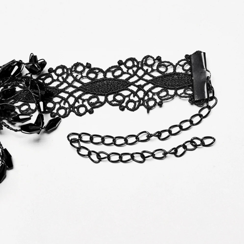 Elegant Black Lace Choker with 3D Beaded Floral Motif